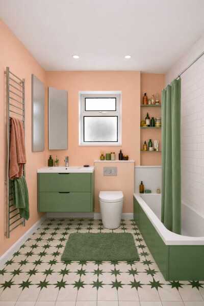 Should we add a little bit of extra warm colour to a white and green themed bathroom? Vote on pics!