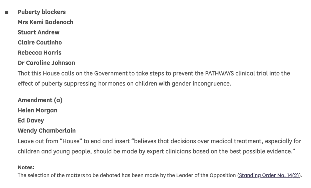 Debate on the puberty blocker trial this afternoon, 23rd June