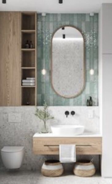 Should we add a little bit of extra warm colour to a white and green themed bathroom? Vote on pics!