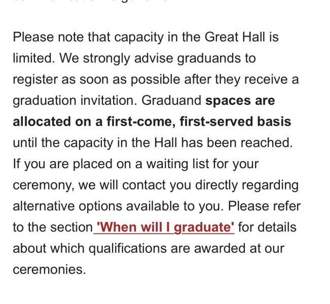 Daughter unable to attend her graduation ceremony as it is full. Advice please