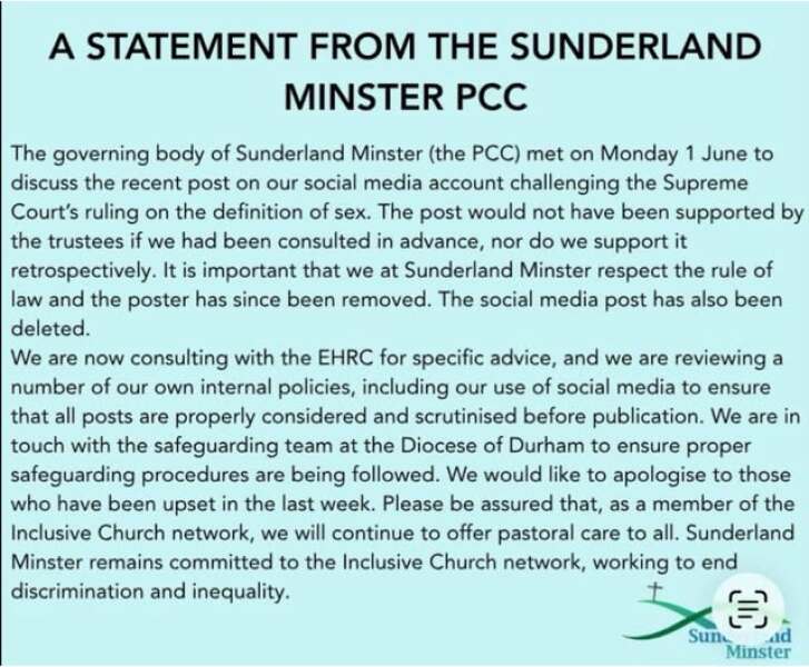 Sunderland Minster refusing to comply with Supreme Court ruling