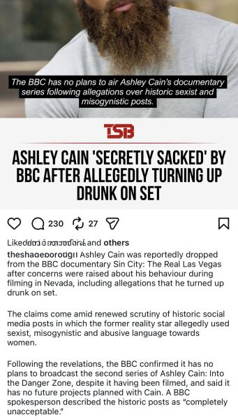 Ashley Cain comments about women