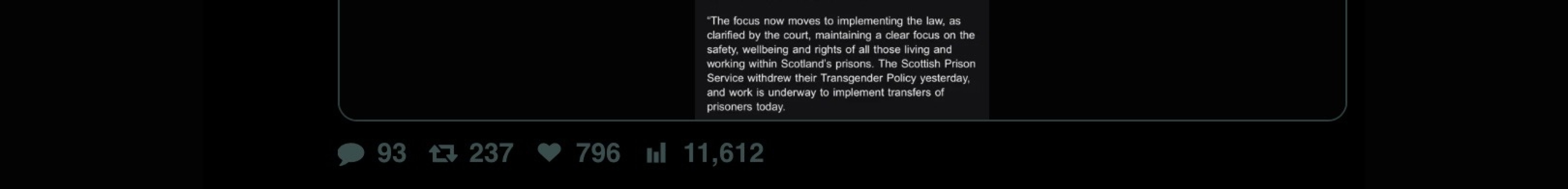 All transwomen are to be moved out of Scottish female prisons today. 🙌🏻