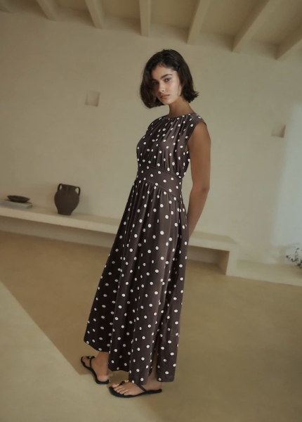 Help me find a brown polka dot midi dress
