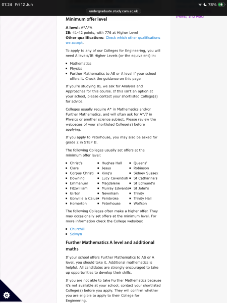 Which Cambridge colleges stick to the standard offer for STEM applicants?