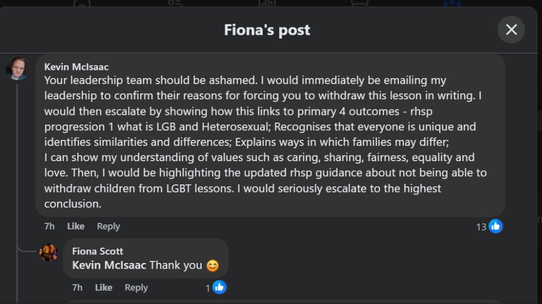 Aberdeen teacher complaining about being blocked from teaching LGBT+ to 7 year olds
