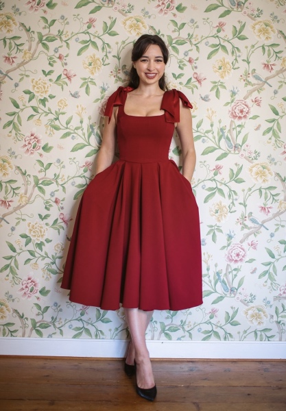 Where to find a flattering dress like this for a fuller bust and slim hips