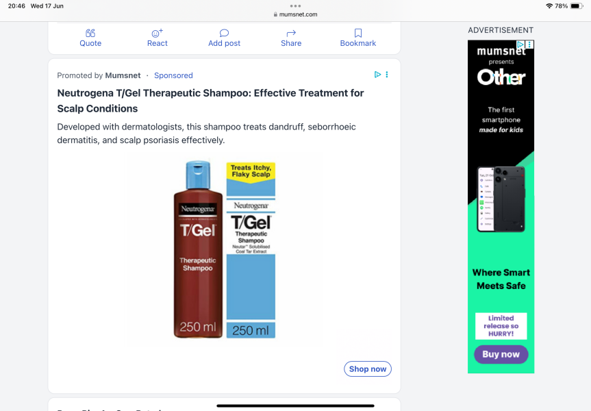 Mumsnet sponsored ad - Neutrogena T-gel coal tar shampoo