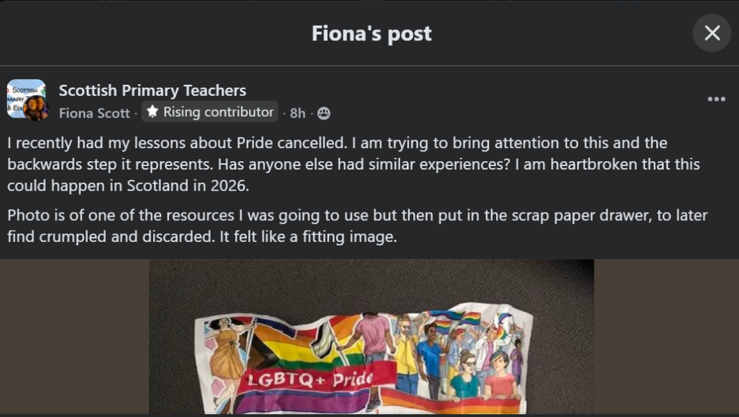 Aberdeen teacher complaining about being blocked from teaching LGBT+ to 7 year olds
