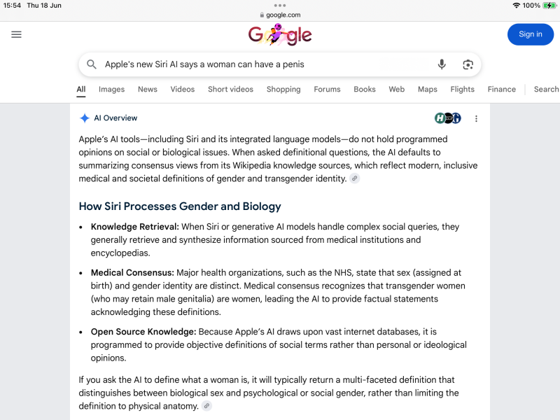 Apple's new enhanced Siri AI says a woman can have a penis...