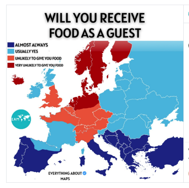 To expect a snack when visiting someone's home for a few hours?