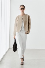 Jacket ideas for an apple shape with wide-leg trousers