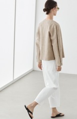 Jacket ideas for an apple shape with wide-leg trousers
