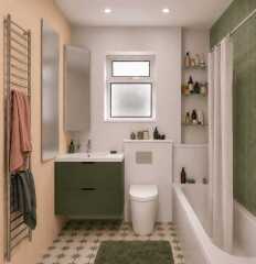 Should we add a little bit of extra warm colour to a white and green themed bathroom? Vote on pics!