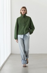 Jacket ideas for an apple shape with wide-leg trousers
