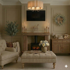 Which living room design suits a neutral country Cotswolds style best?