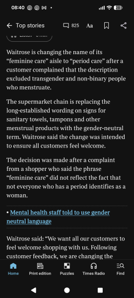 WAITROSE: renaming feminine products as period products to be more "inclusive" after a complaint.