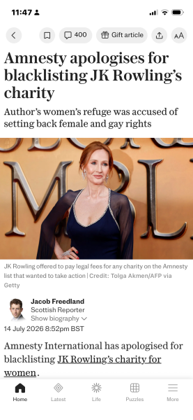 Amnesty 'regret' over JK Rowling sex assault centre criticism (BBC)