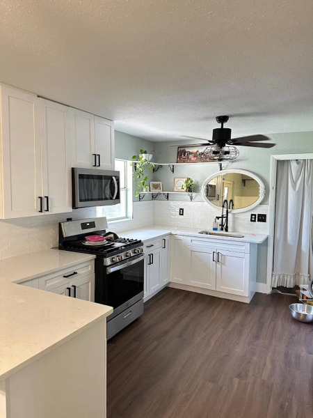 New kitchen and need to tone down the monochrome and warm it up