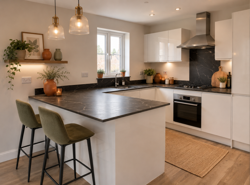 New kitchen and need to tone down the monochrome and warm it up