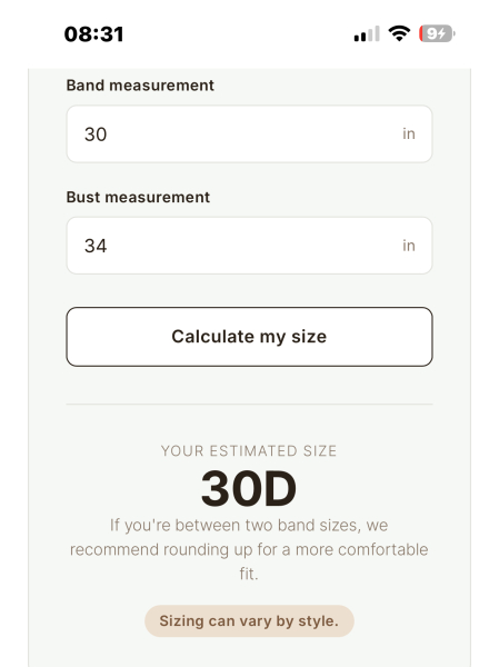 Dress sizes and weight loss brackets