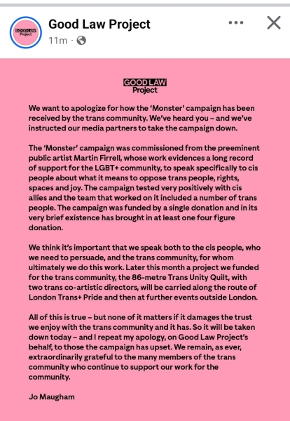 Do you support “trans” or are you a monster? New Good Law Project billboard campaign.