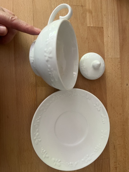 Can anyone help me find this old tea-for-one embossed bone china tea set? Huge please!