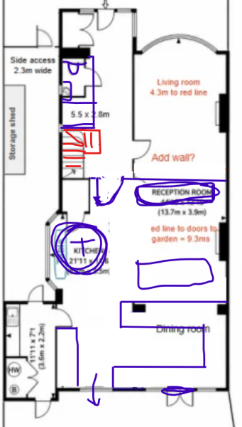 Really need help with ground floor refurb design (floorplan attached)