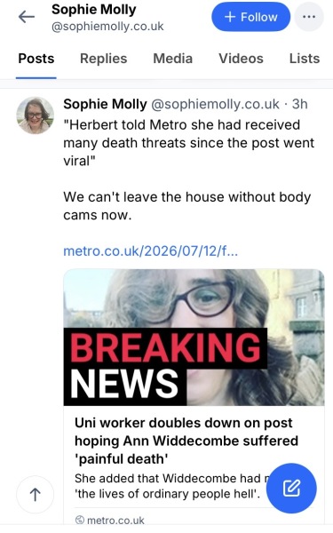 What a delightful “young woman” comments on Widdecombe death