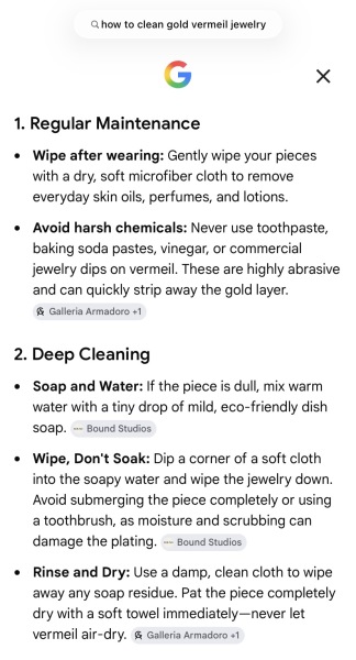 Cleaning gold vermeil