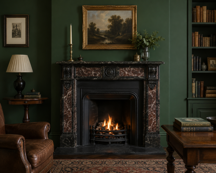 Decorating around a black fireplace