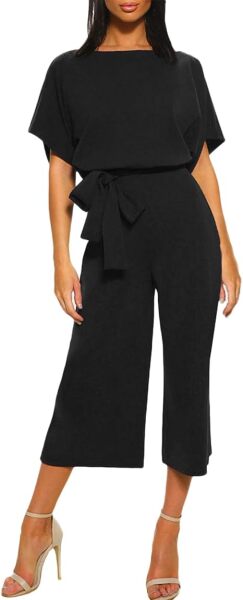 Where can I find a black cropped wide-leg work jumpsuit?