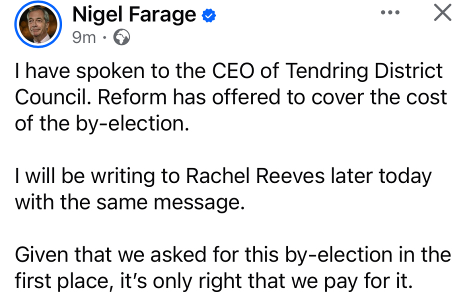 Farage resigns as Clacton MP and will contest the by-election
