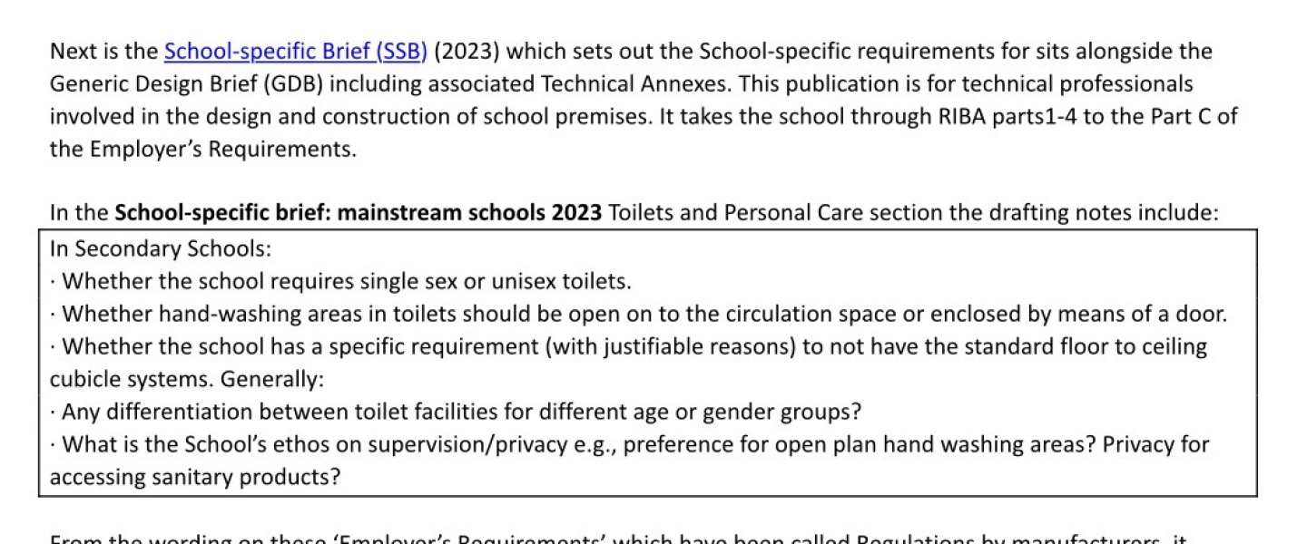 Letter to Secondary schools - ensure the EHRC code on single sex spaces is being followed in September - draft letter for feedback
