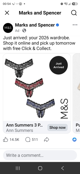 M&S advert for crotchless thongs