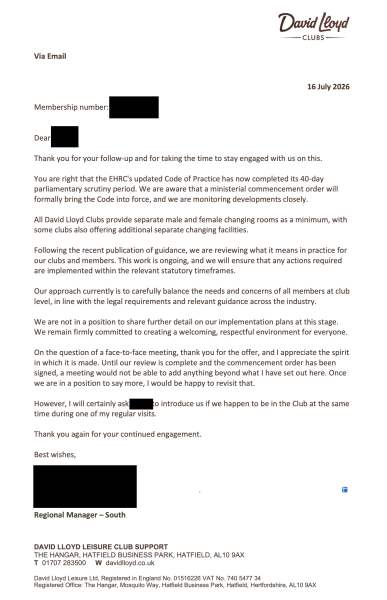 Organisations refusing to give their single sex spaces policy - David Lloyd for example