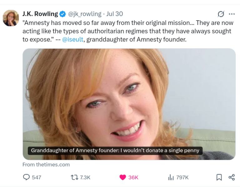 Amnesty apologises - "An Apology for A Growing Threat briefing, published on 8 July 2026" apology published 31st July 2026