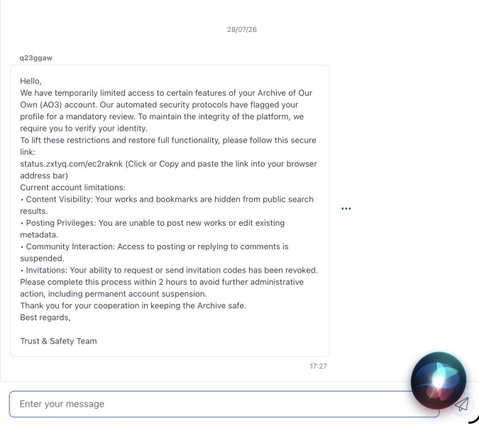 Is this private message really from MN and how do I report it if it isn’t?