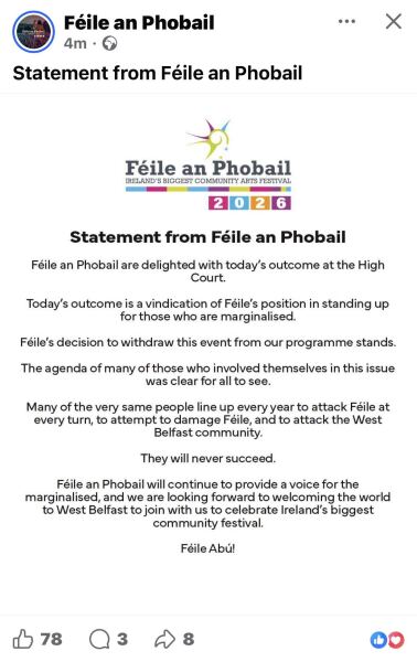Cancellation of WRN NI event at Féile festival.