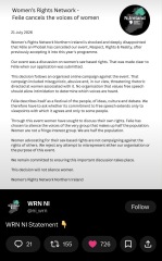 Cancellation of WRN NI event at Féile festival.