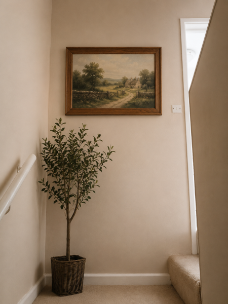 What could I put above an olive tree on the stairs?