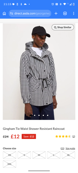Gingham raincoat black and white Asda