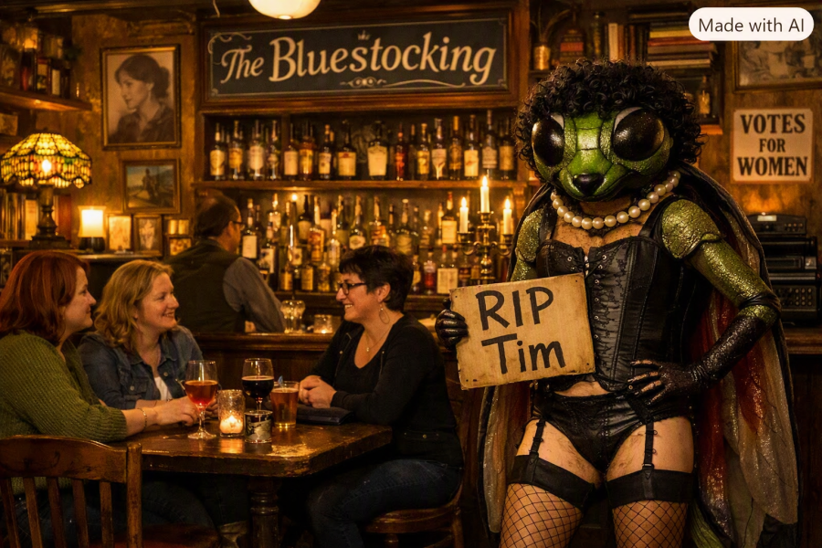 The Bluestocking Pub, where we continue to read about gerbils nobly and bravely working undercover in the Fen.