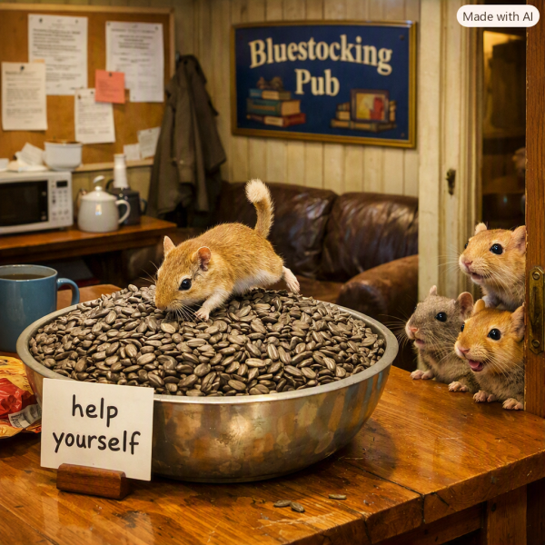 The Bluestocking Women's Pub, in which we wait excitedly for the next instalment of Gosie's adventures. Gosie, Glass and the Gerbils' Dilemma.