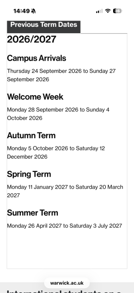 Parents of Warwick freshers 2026