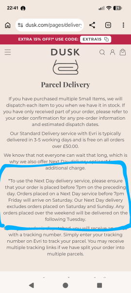 Should next day delivery from Dusk have arrived today?