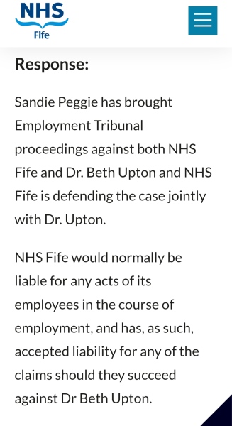 Sandie Peggie vs NHS Fife Health Board and Dr Beth Upton, following Employment Tribunal judgment - thread #61