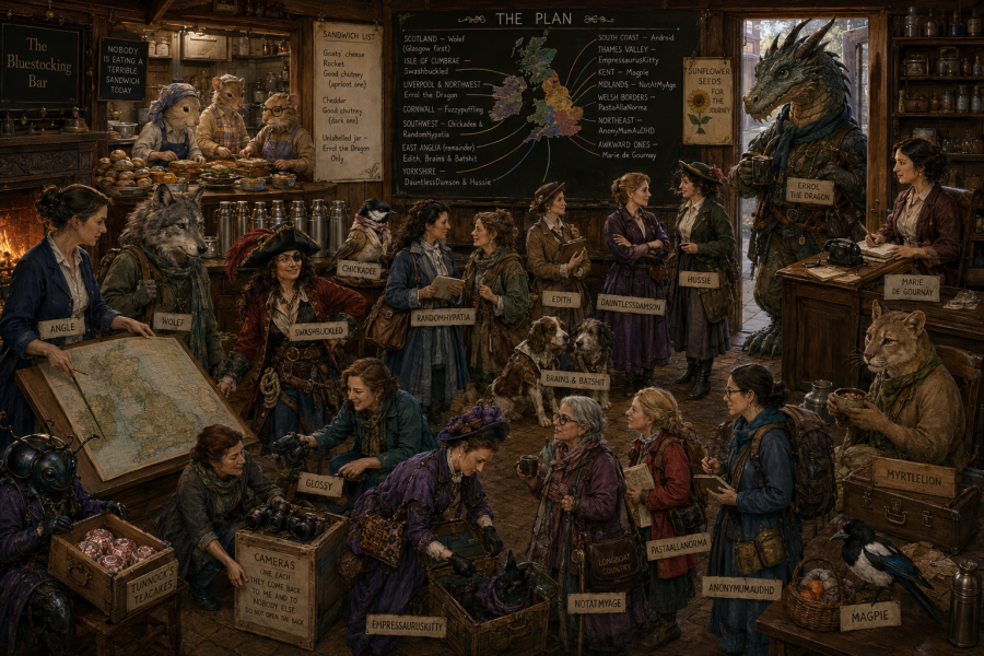 The Bluestocking Pub, where we continue to read about gerbils nobly and bravely working undercover in the Fen.