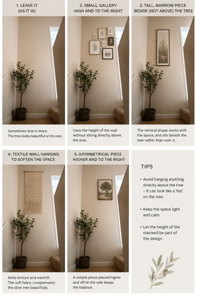 What could I put above an olive tree on the stairs?