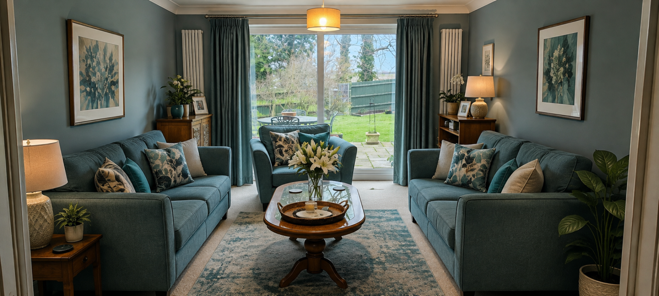 Where can I find a teal sofa like this lounge image?